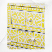 Abstract Bone Inlay Chest of 4 Drawers Yellow