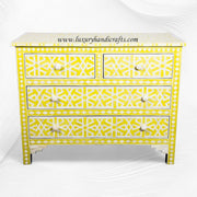 Abstract Bone Inlay Chest of 4 Drawers Yellow