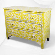 Abstract Bone Inlay Chest of 4 Drawers Yellow