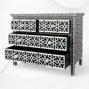 Abstract Bone Inlay Chest of 4 Drawers Black