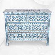 Abstract Bone Inlay Chest of 4 Drawers Blue