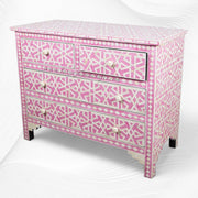 Abstract Bone Inlay Chest of 4 Drawers Pink