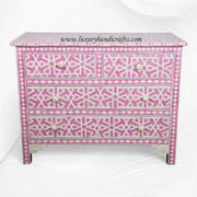 Abstract Bone Inlay Chest of 4 Drawers Pink