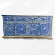 Blue Arabic floral bone inlay buffet – handcrafted wooden sideboard with intricate inlay patterns
