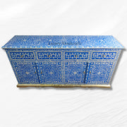 Handmade blue bone inlay sideboard with Arabic floral design – luxury home furniture

