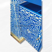 Arabic style floral bone inlay buffet in royal blue – decorative storage furniture