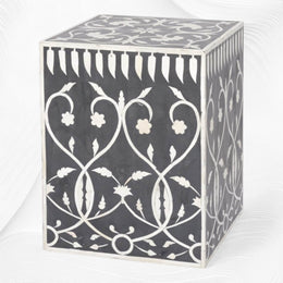 Bel Bone Inlay Square Stool Black