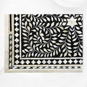 Black Bone Inlaid Rectangular Tray Floral Design | Bone Inlay Serving Tray