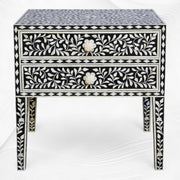 Black Bone Inlay 2 Drawer Bedside Long Leg