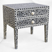 Black Bone Inlay 2 Drawer Bedside Long Leg