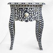 Black Bone Inlay Bedside 1 Drawer Floral Design