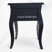 Black Bone Inlay Bedside 1 Drawer Floral Design