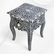 Black Bone Inlay Bedside 1 Drawer Floral Design