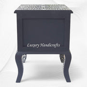 Black Bone Inlay Floral 2 Drawer Curved Leg Bedside