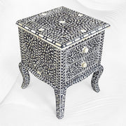 Black Bone Inlay Floral 2 Drawer Curved Leg Bedside