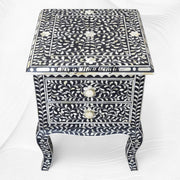 Black Bone Inlay Floral 2 Drawer Curved Leg Bedside