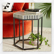 Black Bone Inlay Hexagonal Side Table Stripes