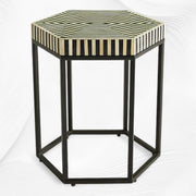 Black Bone Inlay Hexagonal Side Table Stripes