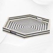 Black Bone Inlay Tray Hexagon | Black And White Bone Inlay Tray