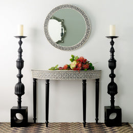 Black Embossed Bone Inlay Curved Console