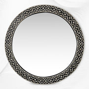 Black Floral Embossed Bone Mirror Round