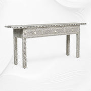 Black Geometric Bone Inlay 3 Drawer Console Long Edges
