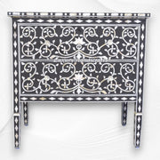 Black Mother Of Pearl Inlay Lotus 2 Drawer Chest