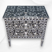 Black Mother Of Pearl Inlay Lotus 2 Drawer Chest