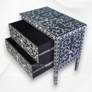 Black Mother Of Pearl Inlay Lotus 2 Drawer Chest