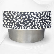 Black Scroll Vine Bone Inlay Coffee Table Silver Base | Bone Inlay Centre Table