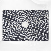 Black Scroll Vine Bone Inlay Coffee Table Silver Base | Bone Inlay Centre Table