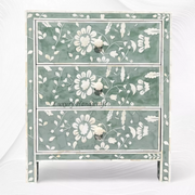 Designer green resin nightstand with floral bone inlay
