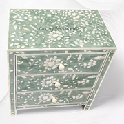 Compact green bone inlay nightstand with blooming flower design