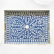 Blue Bone Inlaid Rectangular Tray Floral Design | Blue Bone Inlay Tray