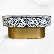 Blue Ella Colored Bone Inlay Oval Coffee Table