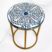 Blue Ella Colored Bone Inlay Round Side Table