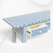 Blue Geometric Bone Inlay 3 Drawer Console Long Edges