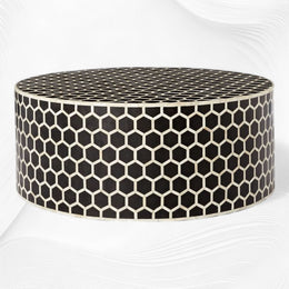 Bone Inlaid Round Coffee Table Honeycomb Black | Bone Inlay Centre Table