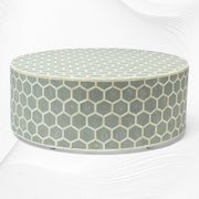 Bone Inlaid Round Coffee Table Honeycomb Grey | Bone Coffee Table