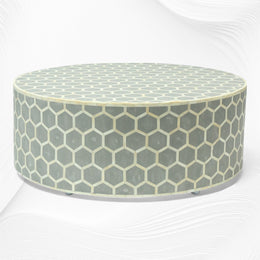 Bone Inlaid Round Coffee Table Honeycomb Grey | Bone Coffee Table