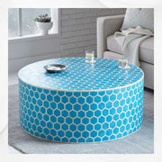 Bone Inlaid Round Coffee Table Honeycomb Turquoise