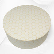 Bone Inlaid Round Coffee Table Honeycomb White | Bone And Wood Inlay Table
