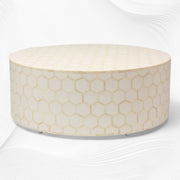 Bone Inlaid Round Coffee Table Honeycomb White | Bone And Wood Inlay Table