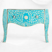 Bone Inlay 2 Drawer Small Chest Curved Legs Turquoise