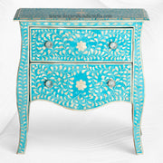 Bone Inlay 2 Drawer Small Chest Curved Legs Turquoise