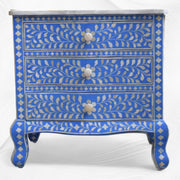 Bone Inlay Accent Chest Three Drawer Curved Leg Blue