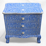 Bone Inlay Accent Chest Three Drawer Curved Leg Blue