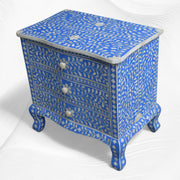 Bone Inlay Accent Chest Three Drawer Curved Leg Blue