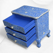 Bone Inlay Accent Chest Three Drawer Curved Leg Blue
