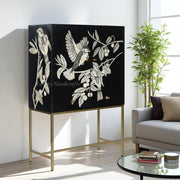 Bone Inlay Bar Cabinet Black Sparrow
